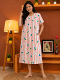 Women’s Premium Cotton Printed Nighty – Free Size (Fits up to XL) | Soft & Comfortable Daily Wear