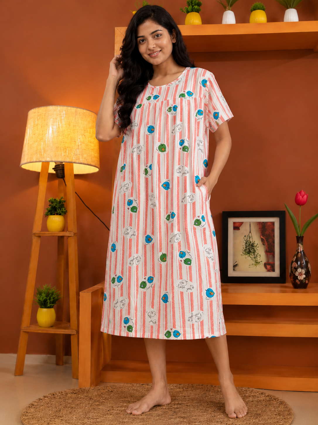 Women’s Premium Cotton Printed Nighty – Free Size (Fits up to XL) | Soft & Comfortable Daily Wear