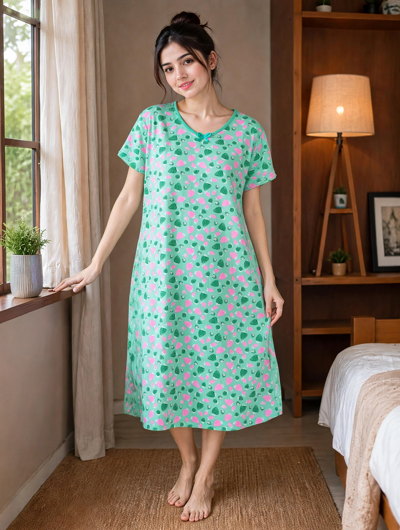 Women’s Premium Cotton Blue Printed Nighty