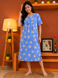 Women’s Premium Cotton Blue Printed Nighty – Free Size (Fits up to XL) | Soft & Breathable Daily Wear