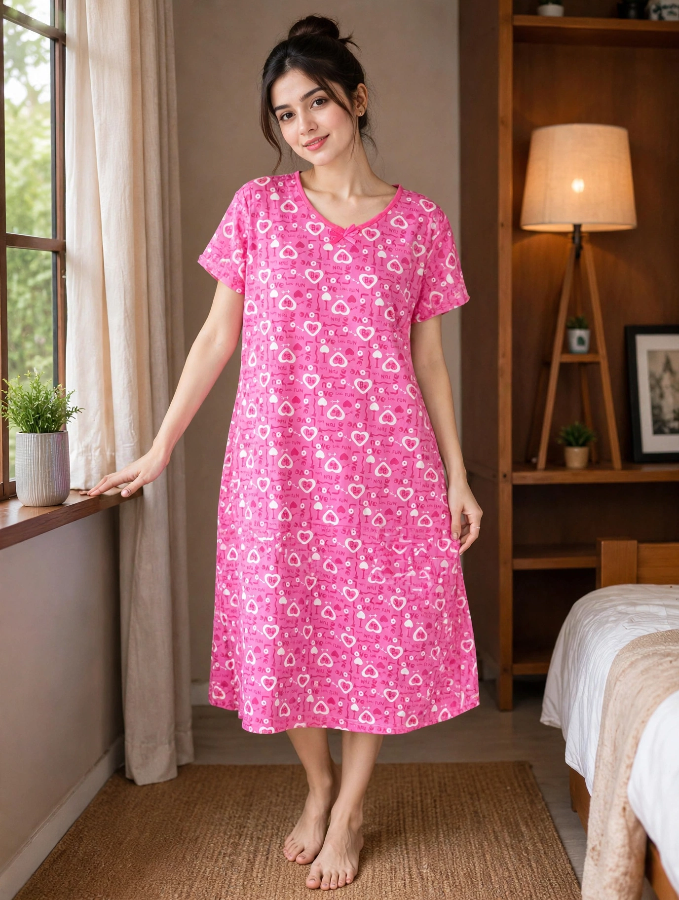 Women’s Premium Cotton Blue Printed Nighty