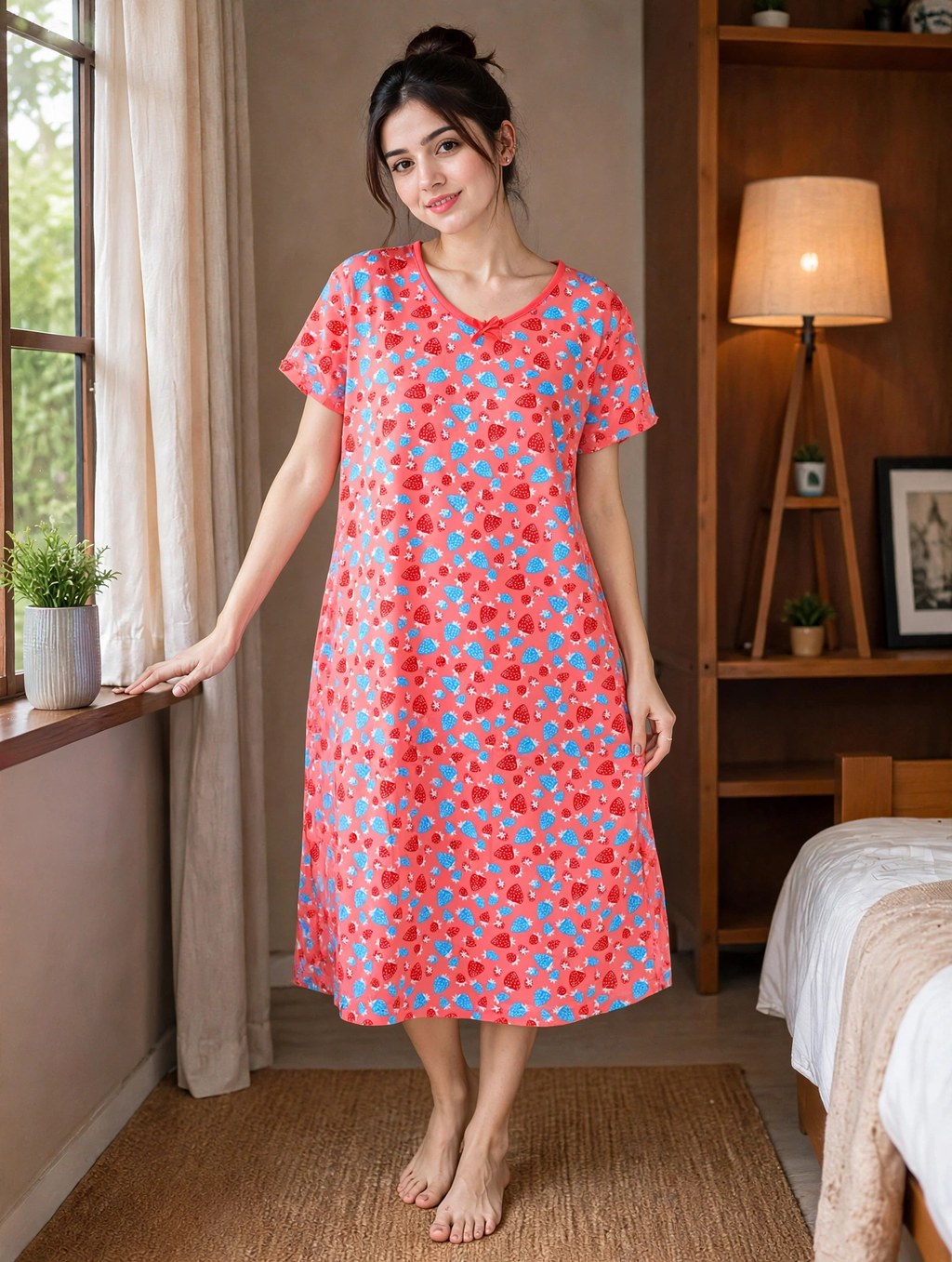 Women’s Premium Cotton Blue Printed Nighty